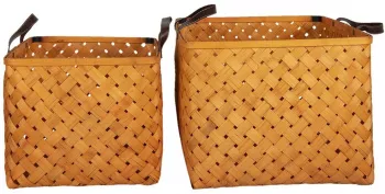 Set 2 cosuri decorative din rattan natur 36 cm x 36 cm x 30 h 30 cm x 30 cm x 26 h 