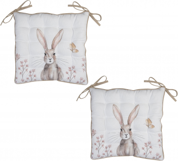 Set 2 perne scaun bej din bumbac model Iepuras 40x40x4 cm