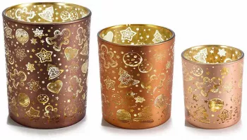 Set 3 candele sticla Craciun 10x12.5 cm 8.5x10 cm 7x8 cm 