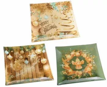 Set 3 platouri sticla Craciun 25x25 cm 