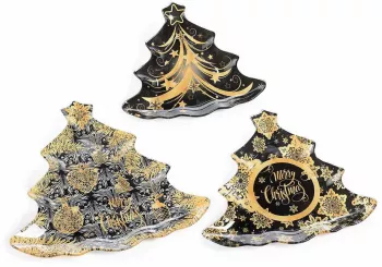 Set 3 platouri sticla Craciun 28x27.5 cm 24.5x24 cm 20.5x20.5 cm 