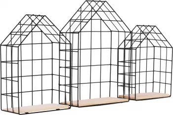 Set 3 rafturi suspendabile lemn natur metal negru Azuri 26x12.5x40 cm 23x12x35 cm 20x11.5x30 cm 