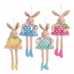 Set 4 figurine Iepurasi suspendabili din textil multicolor 14x34 cm 