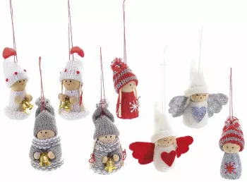 Set 8 ornamente brad din textil model Ingeri 3x7 cm 