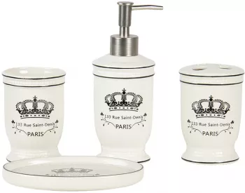 Set baie ceramica bej negru 4 piese 7x16x19 cm 