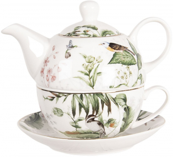 Set ceainic cu ceasca din portelan decor Bird 16 cm x 15 cm x 14 h / 0.46 L 