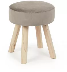 Taburet cu picioare din lemn natur si sezut velur bej Adeline 34x34x38 cm 