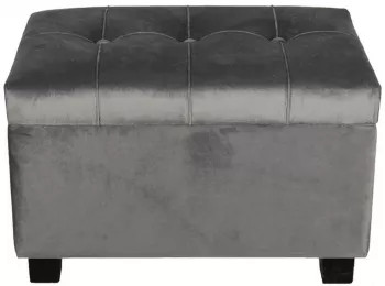 Taburet cu spatiu depozitare picioare lemn negru si tapiterie velur gri 50 cm x 34 cm x 33 h