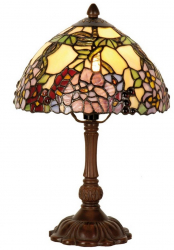 Veioza cu baza din polirasina maro si abajur din sticla Tiffany 22x32 cm