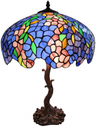 Veioza cu baza din polirasina maro si abajur din sticla Tiffany Ø 43x61 cm
