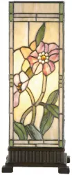 Veioza cu baza din polirasina maro si abajur din sticla Tiffany I 18 cm x 18 cm x 45 h 