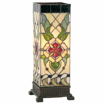 Veioza cu baza polirasina maro abajur sticla Tiffany 18x18x45 cm 