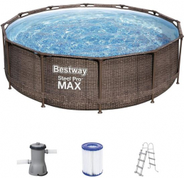 Piscina Bestway® Power Steel&trade Deluxe Series&trade 56709 ratan artificial cu scara pompa si filtru 3.66x1m 