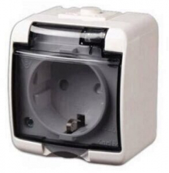Priza montaj aparent Home Aquastar 22111 alb 1 locas IP 44 capac fumuriu transparent 