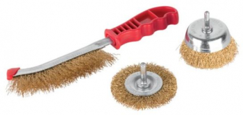 Set 3 perii de sarma Strend Pro Tigerlion 8003B cu tija si maner diametru 75 mm 