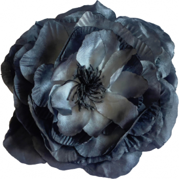 Trandafir 3D Brosa Statement 3 in 1 Brosa/Clips par/Floare corsaj Matase naturala Floare 15 cm Gri albastrui/Gri perlat 