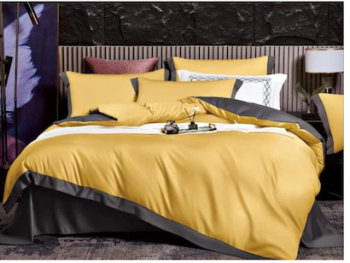 Lenjerie MATASE Deluxe pentru pat dublu 4 piese Galben-Gri 