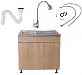 Set Masca Chiuveta Sonoma 80 cm X 50 cm X 80 cm Chiuveta inox Baterie lebada flexibila si Sifon scurgere 