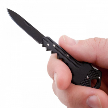 Briceag de buzunar tip cheie IdeallStore® Key Blade otel inoxidabil 10 cm negru 