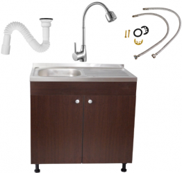 Set Masca Chiuveta Wenghe 80 cm X 50 cm X 80 cm Chiuveta inox Baterie lebada flexibila si Sifon scurgere