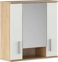 Dulap suspendat cu oglinda mdf natur stejar sonoma alb Lessy 68.7x26x72 cm 