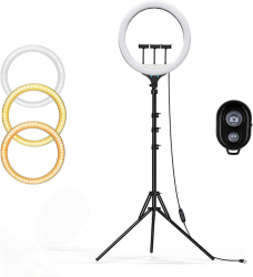 Lampa Circulara Make up Profesionala cu 3 suporturi pentru telefon si telecomanda selfie Ring Light 35 CM LED Trepied 210cm 