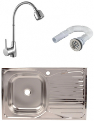 Set chiuveta masca inox cuva stanga 80x50 cm baterie lebada flexibila cu sifon de scurgere 