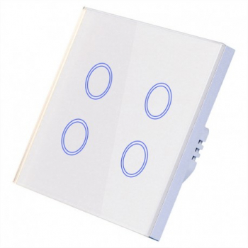Intrerupator Smart Touch Techstar® Wireless 2.4GHz Sticla Securizata Design Modern Iluminare LED 4 Faze 