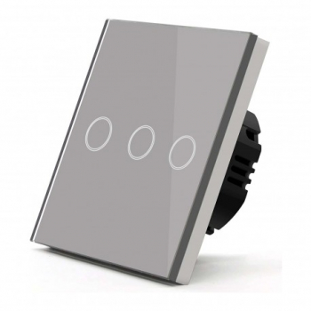 Intrerupator Touch Techstar® Sticla Securizata Design Modern Iluminare LED 3 Faze Gri 