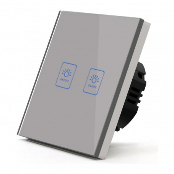 Intrerupator Touch Techstar® TG02 Sticla Securizata Design Modern Iluminare LED 2 Faze Gri 