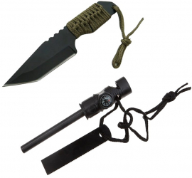 Cutit de vanatoare IdeallStore® Jungle Guard negru 17.5 cm teaca inclusa 