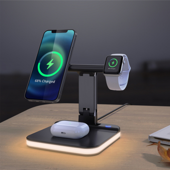 Incarcator wireless universal JLM-J5 5 in 1 Fast charger suport si veioza Compatibil iOS 12+ si Android standard iQ Pliabil Negru 