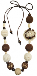 Colier Unicat Handmade din bile de lemn crosetate in nuante de maro si bej 