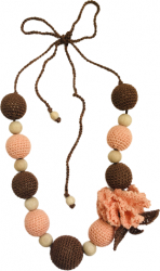 Colier Unicat Handmade din bile de lemn crosetate in nuante de maro si roz somon