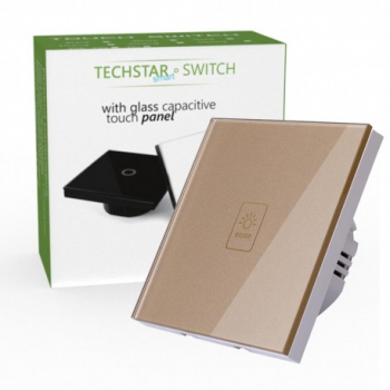 Intrerupator Touch Techstar® TG02 Sticla Securizata Design Modern Iluminare LED 1 Faza Auriu