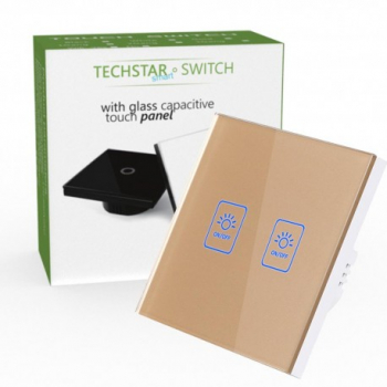 Intrerupator Touch Techstar® TG02 Sticla Securizata Design Modern Iluminare LED 2 Faze Auriu 