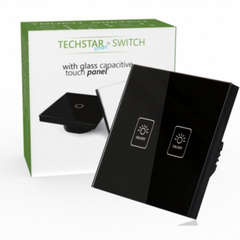 Intrerupator Touch Techstar and reg TG02 Sticla Securizata Design Modern Iluminare LED 2 Faze Negru 