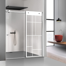 Perete dus cu usa glisanta GLISSANDO SIMPLE inox model Urban alb sticla clara securizata pentru gol intre 150-160 cm inaltime 205 cm 