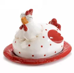 Platou ceramica alba rosie Gaina 19x16x13 cm 