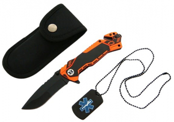 Briceag de vanatoare IdeallStore® Medical Rescue 20 cm otel inoxidabil negru husa inclusa 