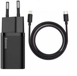 Incarcator retea Baseus Super Si USB-C Power Delivery 20W Cablu Lightning 1m inclus Negru 