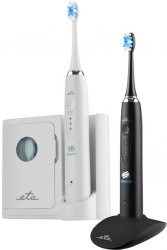 Set 2 x Periuta de dinti electrica sonica ETA Sonetic 3707 90010 dezinfectare UV IPX7 MicroBUBBLES alb si negru 