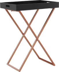 Masuta cu tava servire din mdf negru si picioare lemn natur Masino 48x34x62 cm 