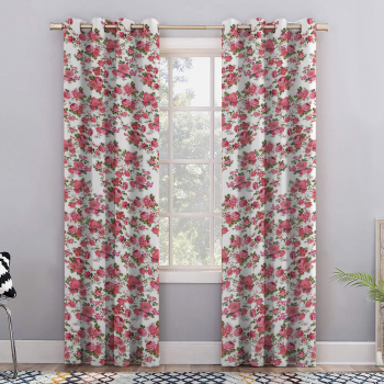 Set draperii blackout model floral cu inele gri Madison 200x230 cm densitate 700 g/ml Garden Flowers 2 buc 