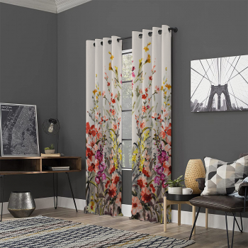 Draperie dim-out model floral cu inele negre Madison 200x220 cm densitate 700 g/ml Liatris Gladiolus 1 buc 
