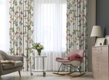 Set draperii dim-out model floral cu inele albe Madison 200x260 cm densitate 700 g/ml Nimfalide 2 buc 