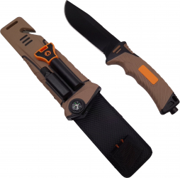 Cutit de vanatoare IdeallStore® Tactical Survival 25 cm otel inoxidabil bej husa inclusa 