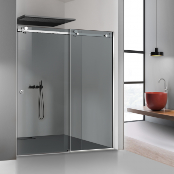 Perete dus cu usa glisanta GLISSANDO SIMPLE inox sticla gri securizata pentru gol intre 122-140 cm inaltime 205 cm 