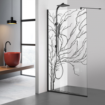 Paravan dus walk-in Aqua Roy Black model Tree negru 70x195 cm sticla 8 mm clara securizata anticalcar 