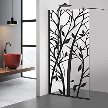 Paravan dus walk-in Aqua Roy Black model Wood negru 100x195 cm sticla 8 mm clara securizata anticalcar 